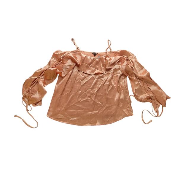 NWT Guess Small Nia Gold Cold Shoulder Ruffle Top - Picture 1 of 6